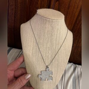 Autism Awareness Silver Tone Puzzle Piece Adjustable Necklace, excellent cond.